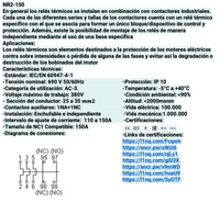 Relé Térmico CHINT NR2-150 110–150 A para Contactor 115–150 A – Código 05011150CH