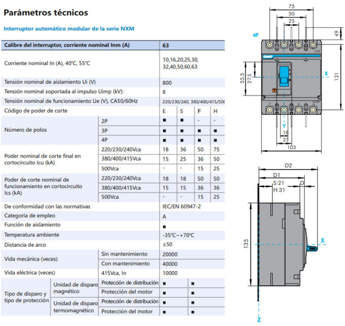 Interruptor Automático Moldado CHINT NXM-63E/4300B 4P 50 A 15 kA – Código 07212410050CH