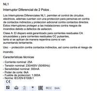Interruptor Diferencial CHINT NL1-A 2P 25 A 300 mA Tipo A – Código 070322530CH