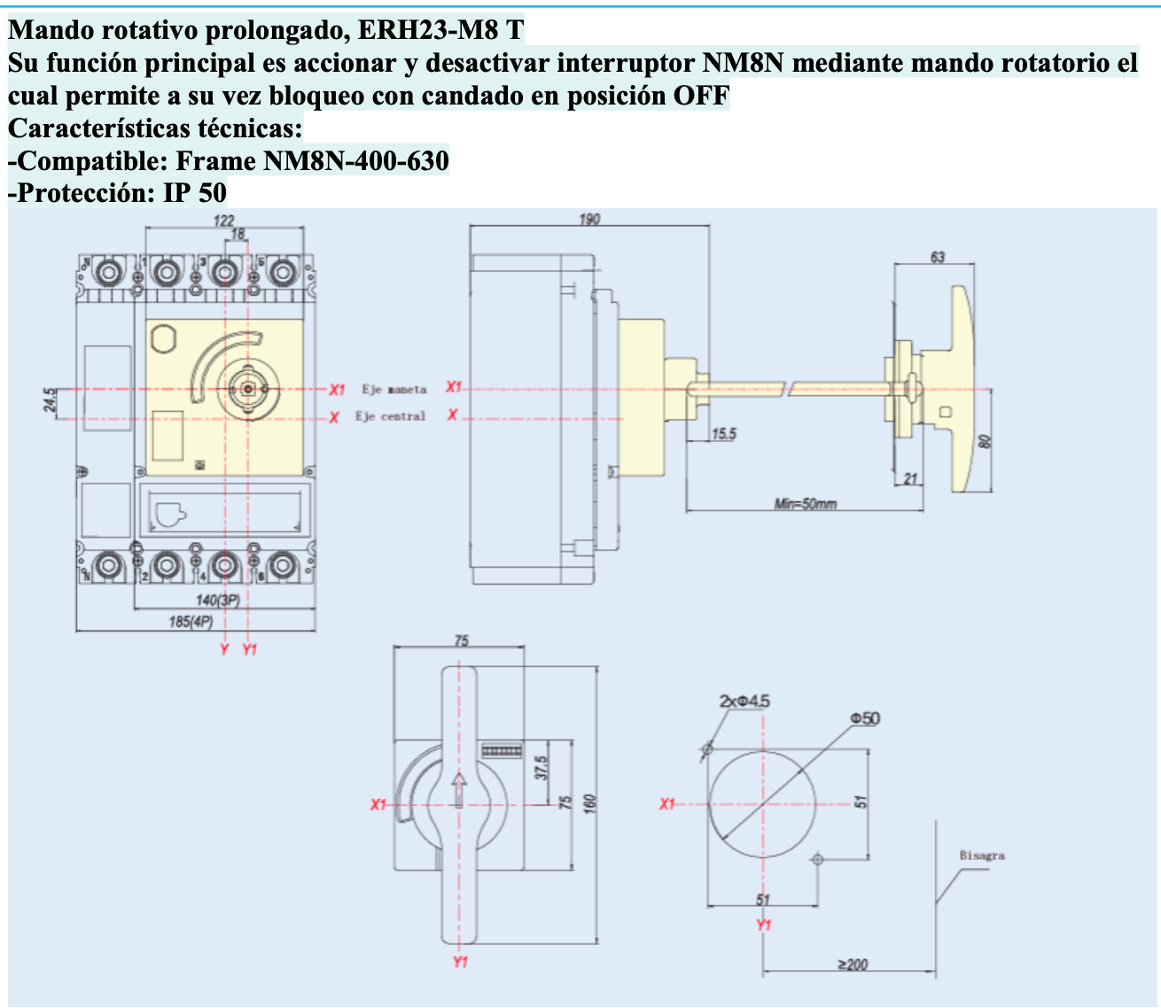Mando Rotativo CHINT NM8N-400/IP50 con Bloqueo – Código 072204123CH