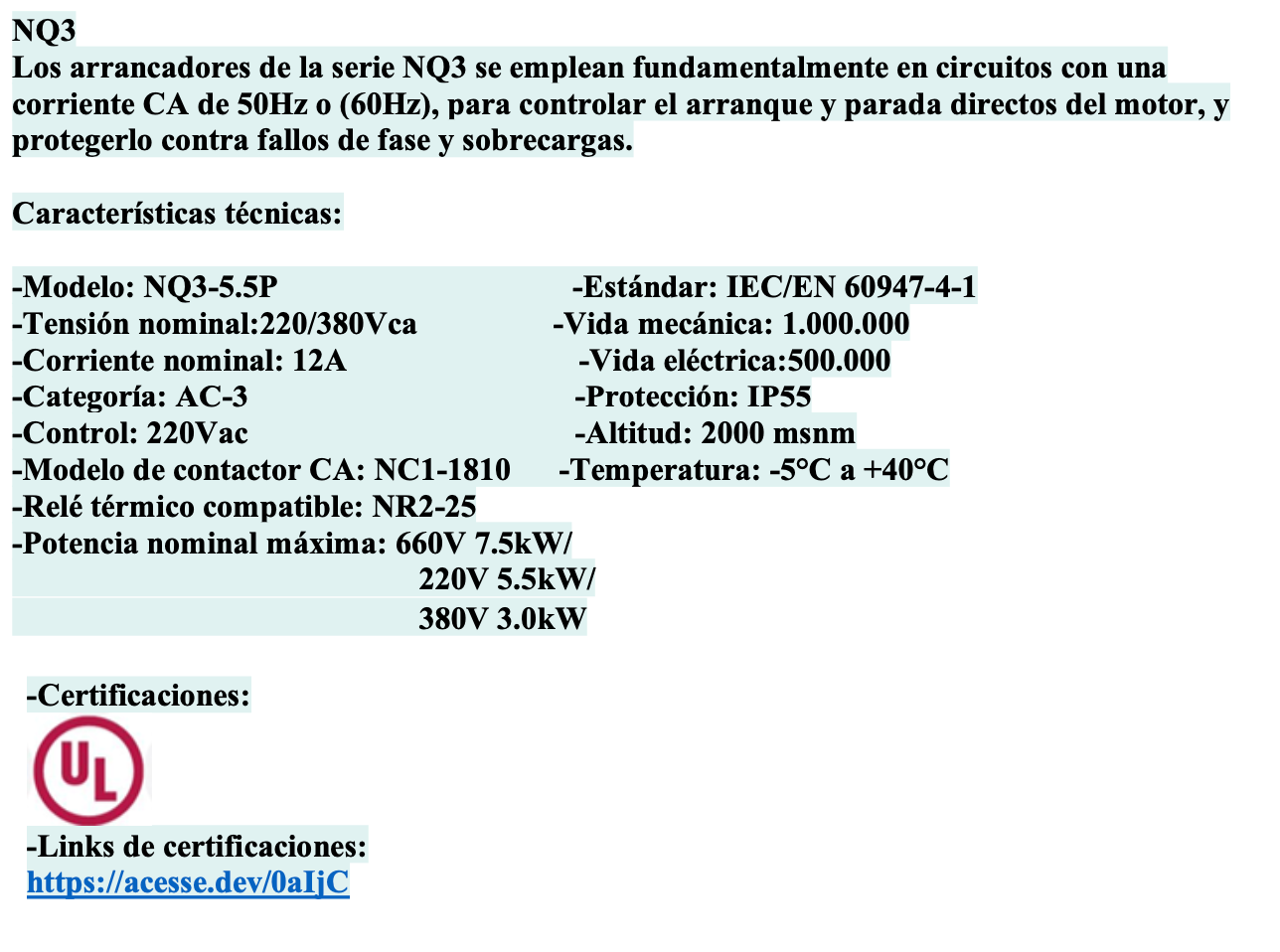 Partidor Directo CHINT NQ3-5.5P 5,5 kW 12 A IP55 – Código 110712220CH