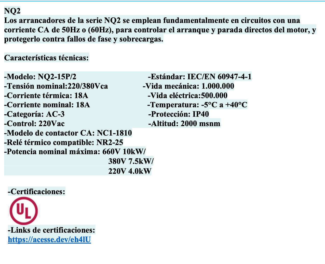 Partidor Directo CHINT NQ2-15P/2 7,5 kW 18 A IP40 – Código 110718221CH