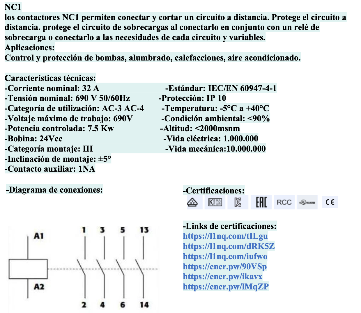Contactor CHINT NC1-3210Z 32A 24VDC 3P+1NA – Código 03010329110CH