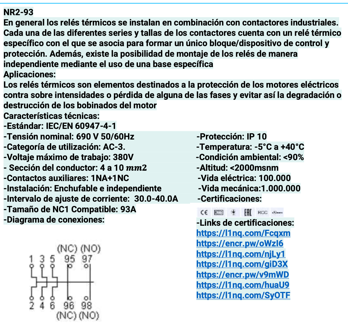 Relé Térmico CHINT NR2-93 30-40A para Contactor NC1-40…95A – Código 05011400CH