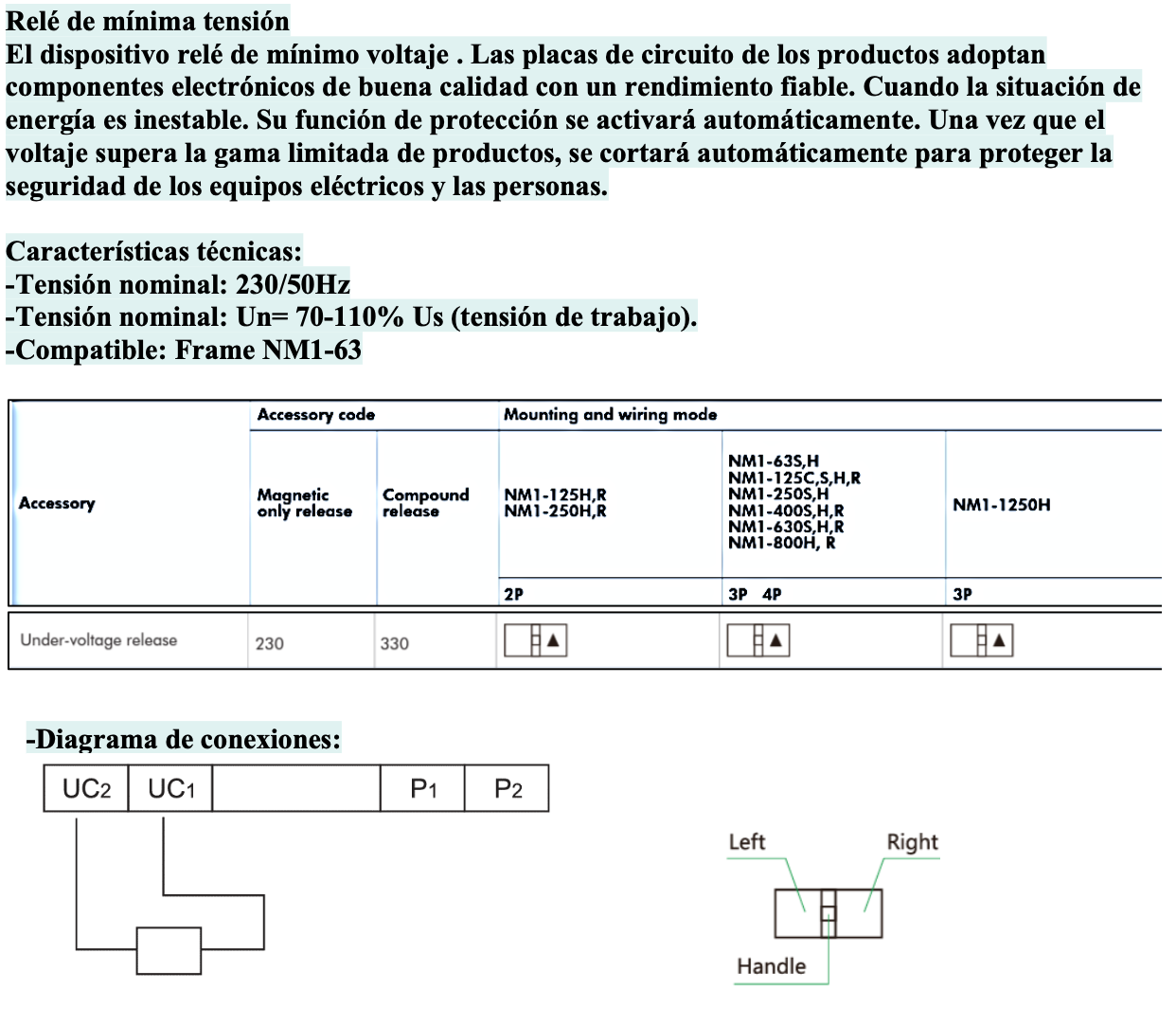 Relé de Mínima Tensión CHINT S.H.R 230V AC para Interruptor NM1-63 – Código 072102306CH