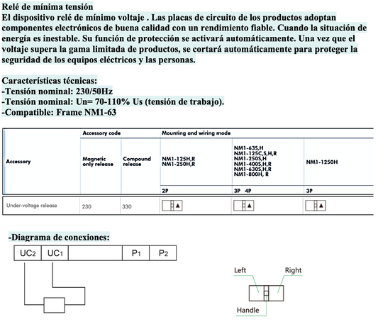 Relé de Mínima Tensión CHINT S.H.R 230V AC para Interruptor NM1-63 – Código 072102306CH