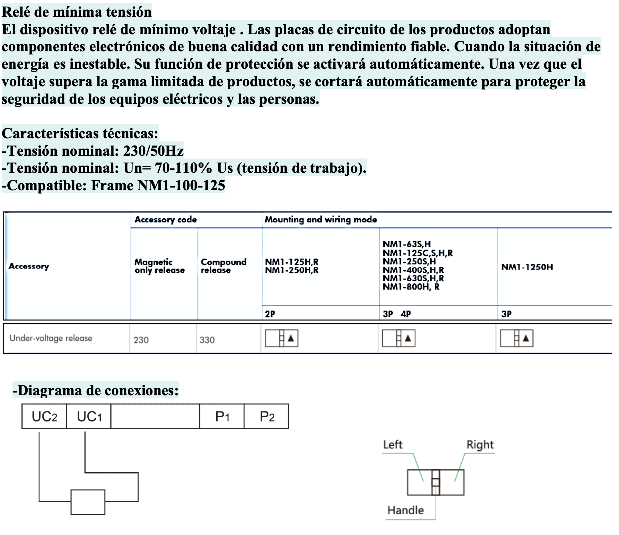 Relé de Mínima Tensión CHINT S.H.R 230V AC para Interruptores NM1-100/125 – Código 072102312CH