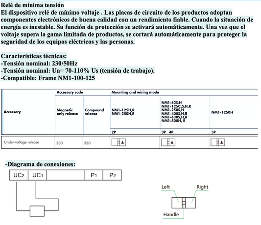 Relé de Mínima Tensión CHINT S.H.R 230V AC para Interruptores NM1-100/125 – Código 072102312CH