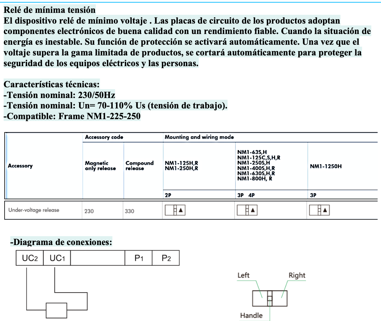 Relé de Mínima Tensión CHINT S.H.R 230V AC para Interruptores NM1-225/250 – Código 072102325CH