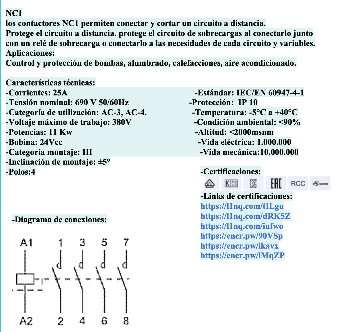 Contactor CHINT NC1-2504Z 25A 4P 11 kW Bobina 24 VDC – Código 03010269100CH