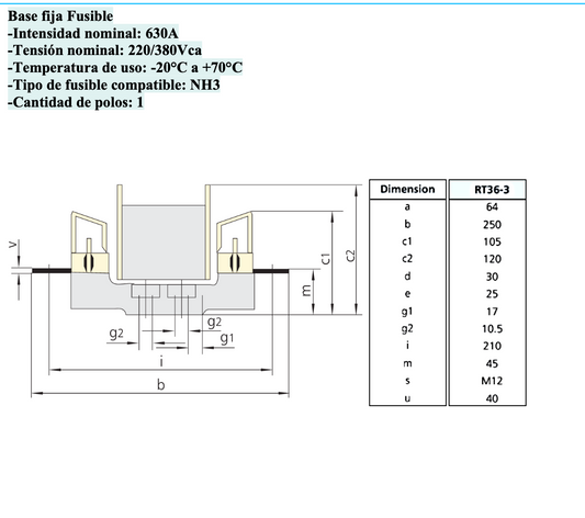 Base Fija CHINT RT36-3-630A para Fusible NH3 1P 630A – Código 19013163CH