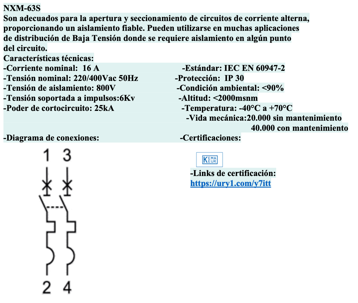 Interruptor Termomagnético MCCB CHINT NXM-63S 2P 20A 25kA 415V Fijo – Código 0721222020CH