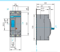Interruptor Termomagnético MCCB CHINT NXM-63S 2P 63A 25kA 415V Fijo – Código 0721222063CH