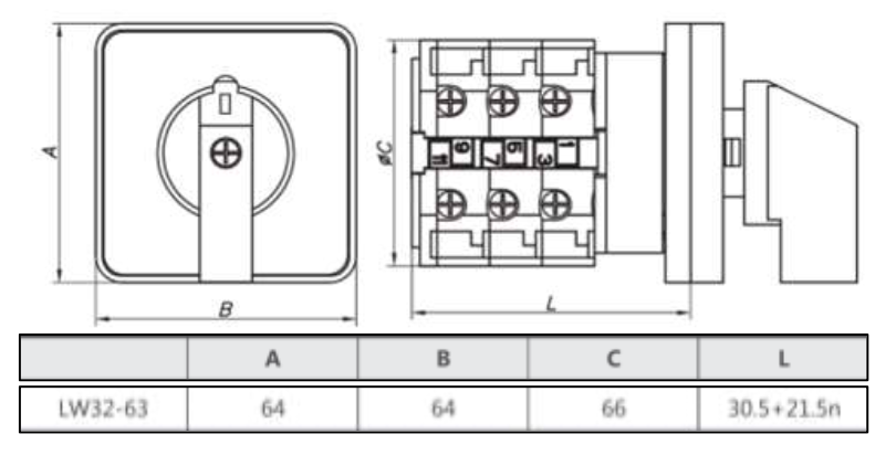 Seccionador Rotativo CHINT LW32-63/C04/2 2P 63A 2 Posiciones (0-1) 65x65mm – Código 170222636CH