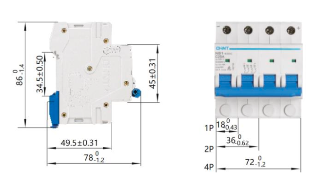 Interruptor DC CHINT NB1-63DC 2P 50A 1000VDC – Código 07032450CH