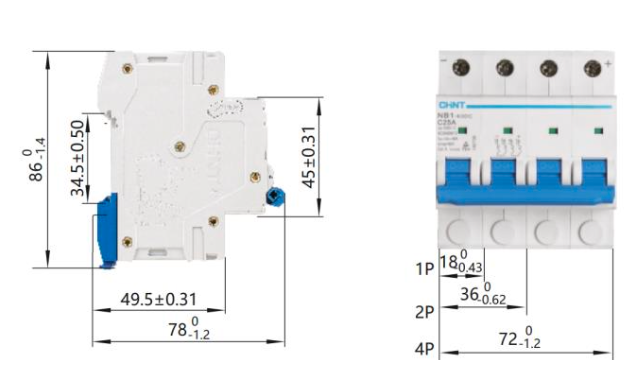 Interruptor DC CHINT NB1-63DC 2P 63A 1000VDC – Código 07032463CH