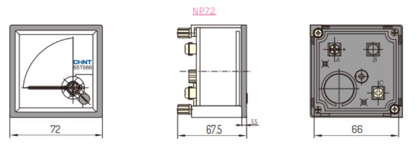 Frecuencímetro de Aguja CHINT NP72-HZ-220V 45–55 Hz 220 Vac – Código 27013220CH