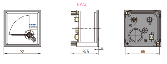 Frecuencímetro de Aguja CHINT NP72-HZ-220V 45–55 Hz 220 Vac – Código 27013220CH