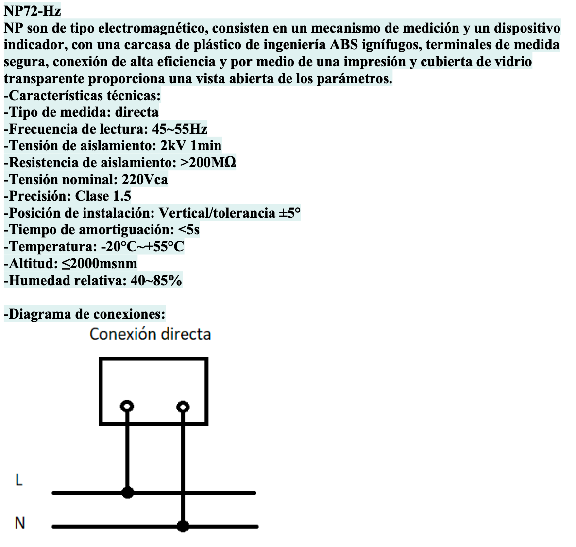 Frecuencímetro de Aguja CHINT NP72-HZ-220V 45–55 Hz 220 Vac – Código 27013220CH