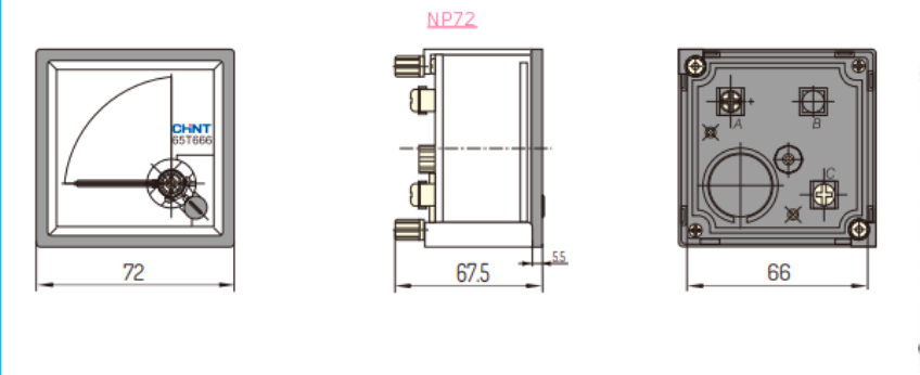 Frecuencímetro de Aguja CHINT NP72-HZ-380V 45–55 Hz 380 Vac – Código 27013380CH