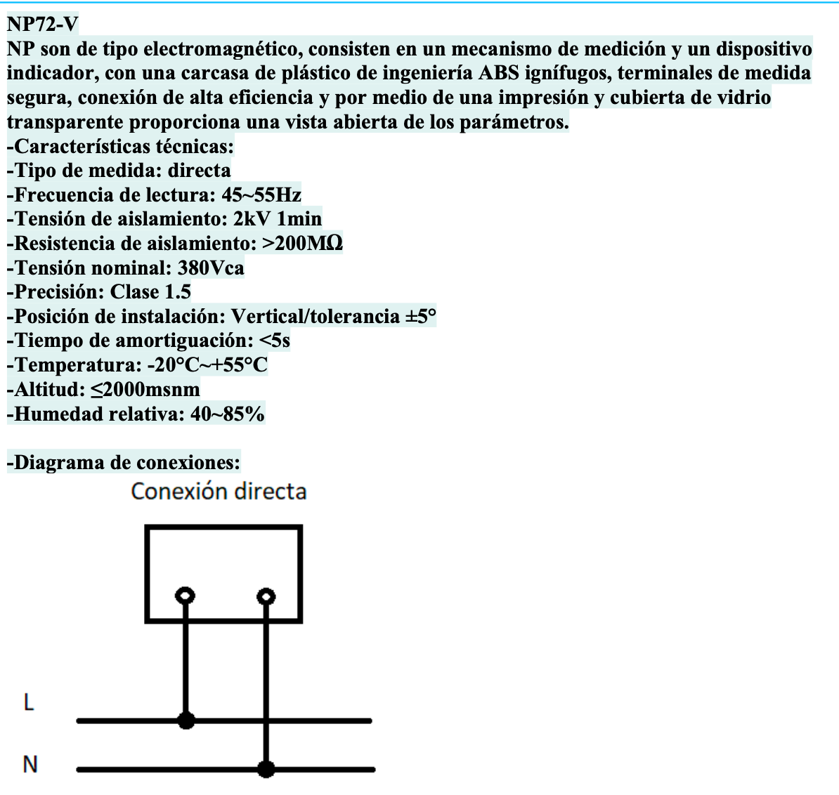 Frecuencímetro de Aguja CHINT NP72-HZ-380V 45–55 Hz 380 Vac – Código 27013380CH