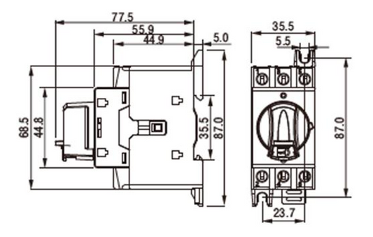 Seccionador a Panel CHINT NF2-25/3DORY 25A 3 Polos – Manilla Roja/Amarilla AC-23A 415V – Código 170232025CH