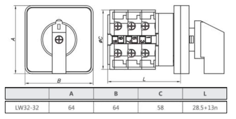 Seccionador Rotativo CHINT LW32-32/C08/4 – 4 Polos, 32A AC-1, 2 Posiciones (0-1) – Código 170242326CH