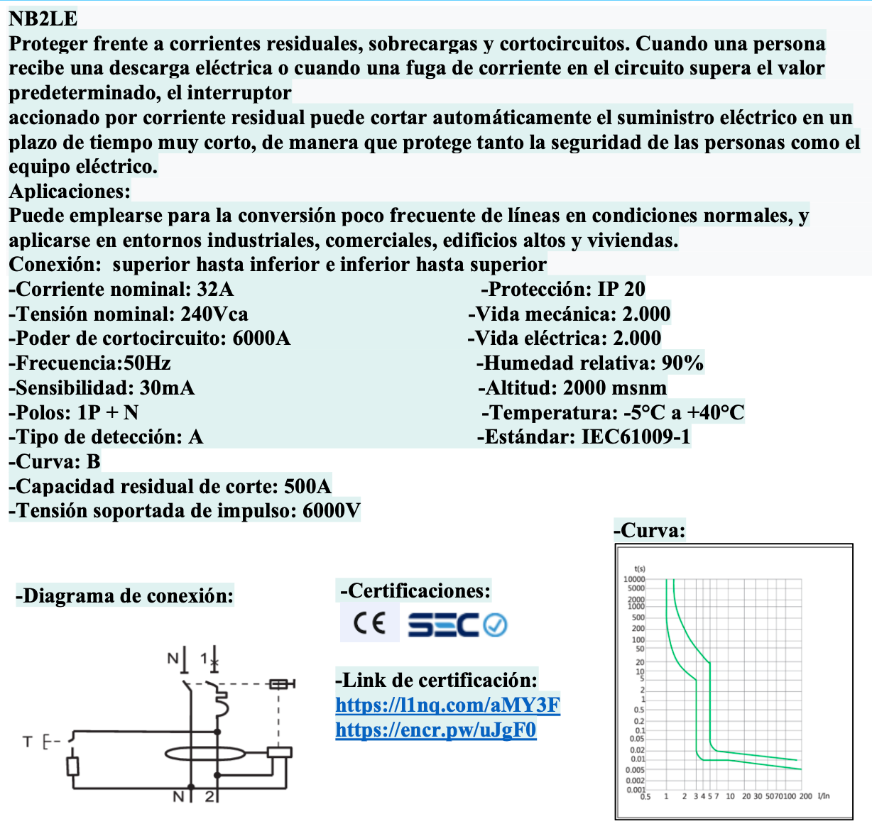 Automático Diferencial CHINT NB2LE 1P+N 32A Curva B, 30mA Tipo A – 6kA – Código 0712013203CH
