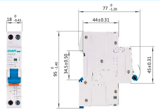 Automático Diferencial CHINT NB2LE 1P+N 40A Curva B, 30mA Tipo A – 6kA – Código 0712014003CH
