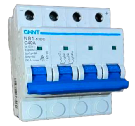 Interruptor DC CHINT NB1-63DC 2P 40A 1000VDC Curva C – 6kA – Código 07032440CH
