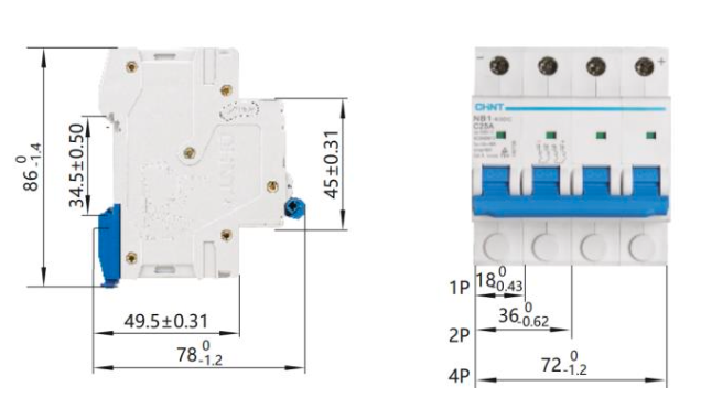 Interruptor DC CHINT NB1-63DC 2P 40A 1000VDC Curva C – 6kA – Código 07032440CH