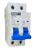 Interruptor a riel DIN CHINT NBP-63R 2P 10A 15kA – Código 07030210CH