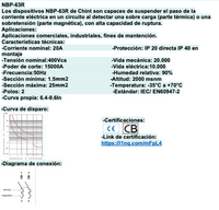 Interruptor a riel DIN CHINT NBP-63R 2P 20A 15kA – Código 07030220CH