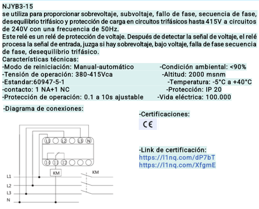 Relé de Falla de Fase y Secuencia CHINT NJYB3-1 380V AC con Entrada PTC – Código 0506034CH