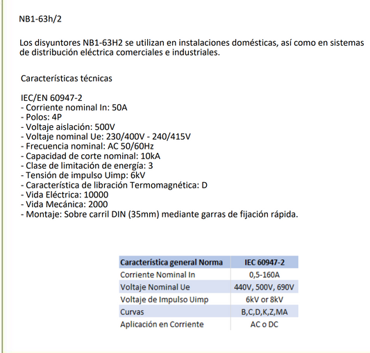 Interruptor Industrial CHINT NB1-63H/2 4P 50A 10kA Curva D – Código 07037450CH