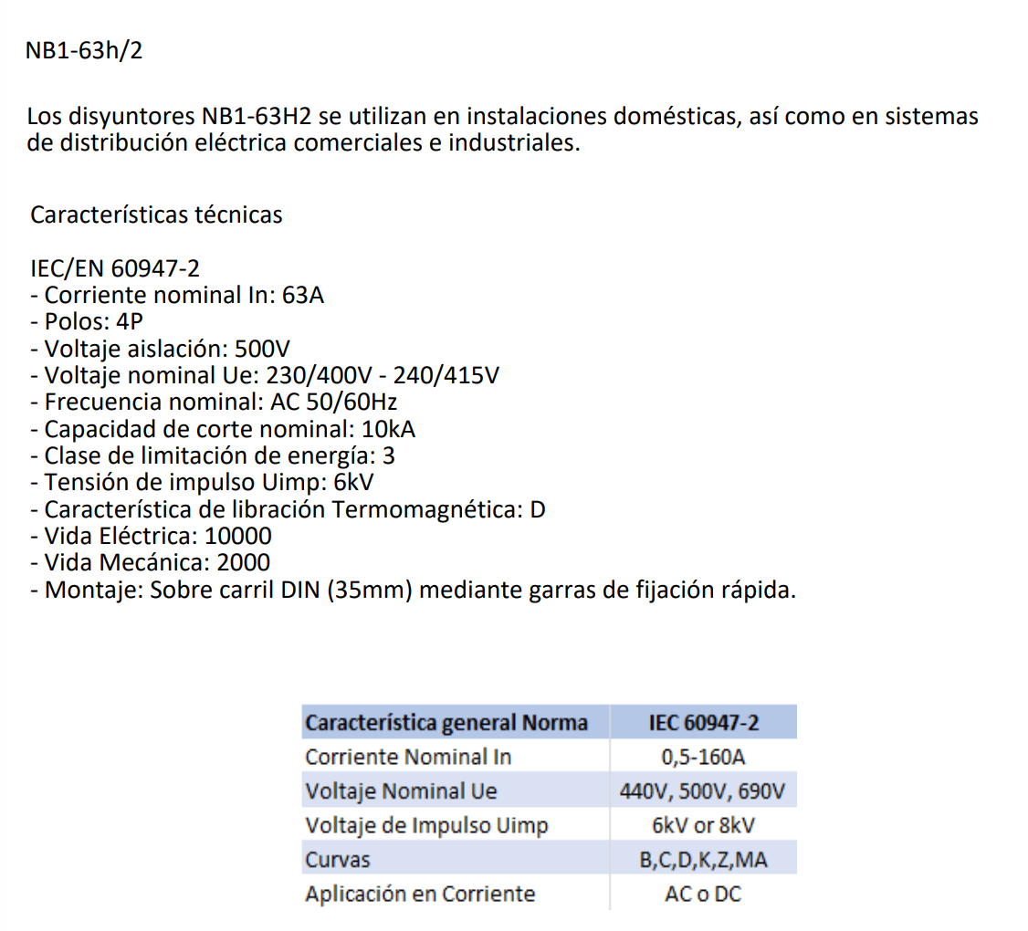 Interruptor Industrial CHINT NB1-63H/2 4P 63A 10kA Curva D – Código 07037463CH