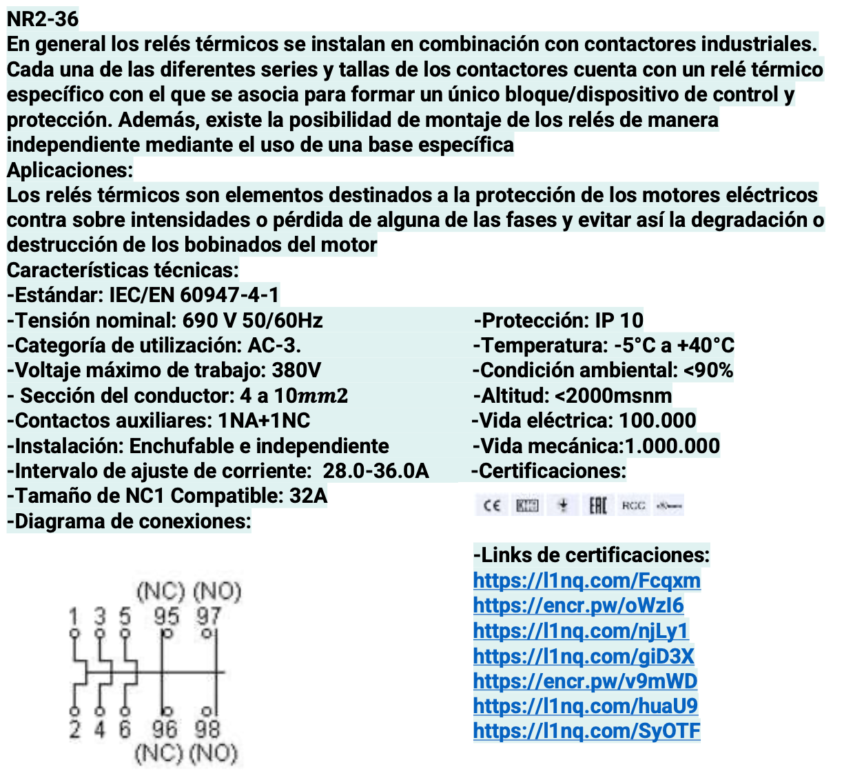 Relé Térmico CHINT NR2-36 28–36A para Contactor NC1-32A – Código 05010360CH