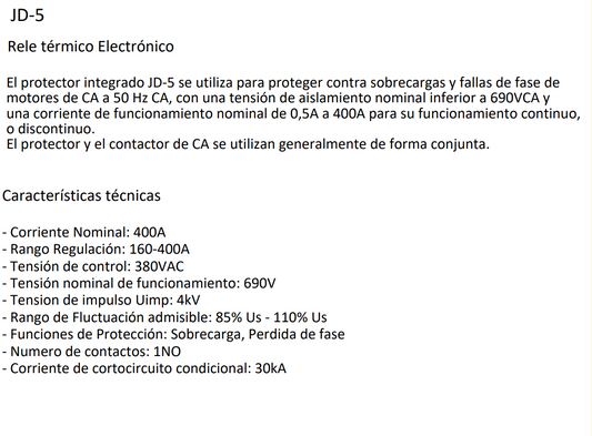 Protección Electrónica de Motor CHINT JD-5 160A–400A AC380V – Código 0506041CH