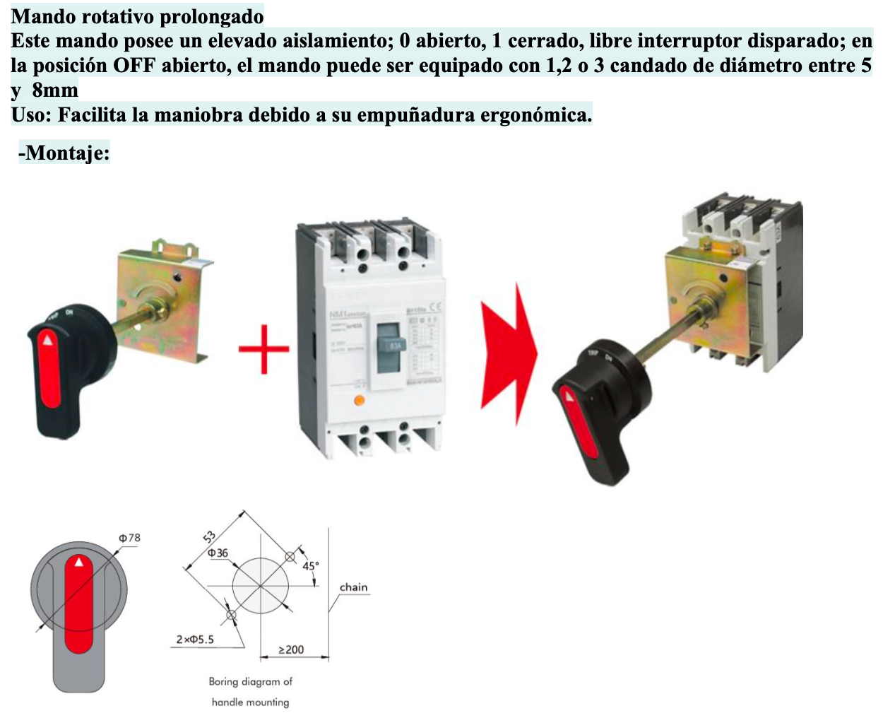 Mando Rotativo Prolongado CHINT para NM1-63 (3P/4P) – Código 072103206CH