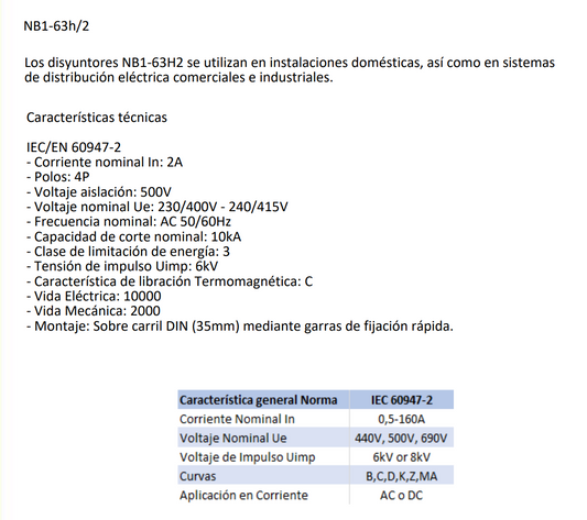 Interruptor Industrial CHINT NB1-63H/2 4P 2A Curva C 10kA – Código 07036402CH