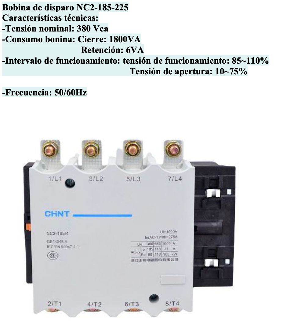 Bobina CHINT NC2-FG-380V para Contactor NC2-185/225 380–415 V AC – Código 030886225CH