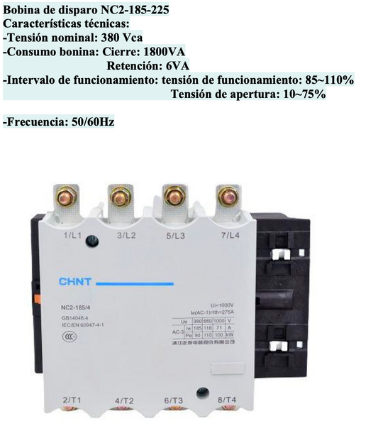 Bobina CHINT NC2-FG-380V para Contactor NC2-185/225 380–415 V AC – Código 030886225CH