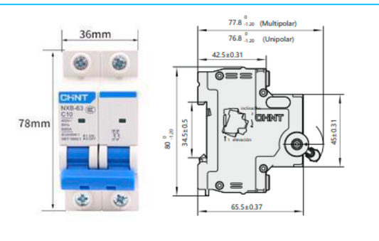 Interruptor Termomagnético CHINT NXB-63H 2P 16A 10kA Curva B – Código 07035216CH