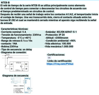 Relé Temporizador CHINT NTE8-B 230V AC ON-Delay 12–120 s 5A – Código 05040116CH