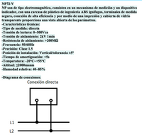 Voltímetro Analógico CHINT NP72-V-500V 0–500 Vac 50 Hz 72×72 mm – Código 27012500CH