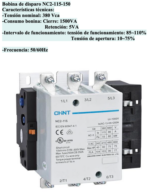 Bobina CHINT NC2-FF-380V para Contactor NC2-115/150 380–415 Vac – Código 030886150CH