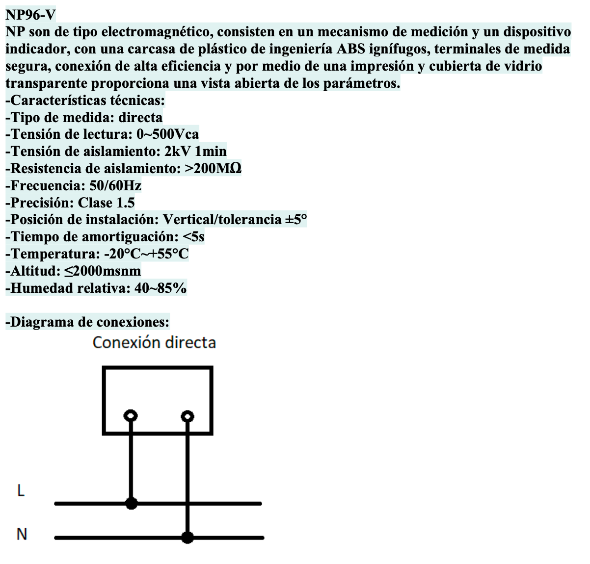Voltímetro Analógico CHINT NP96-V-250V 0–250 Vac 50 Hz 96×96 mm – Código 27022250CH