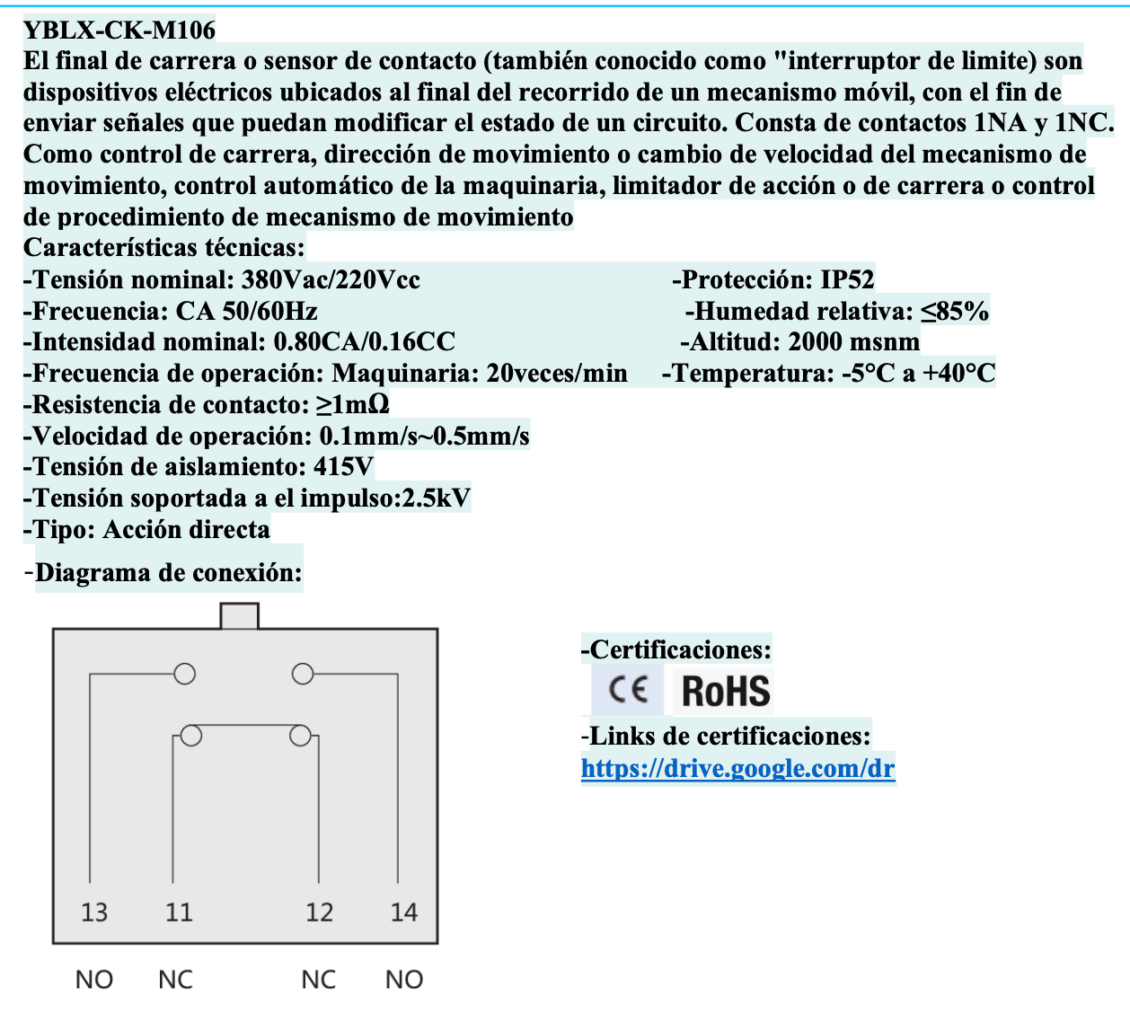 Final de Carrera metálico CHINT YBLX-CK-M106 Varilla Metálica Flexible IP52 – Código 57044611CH