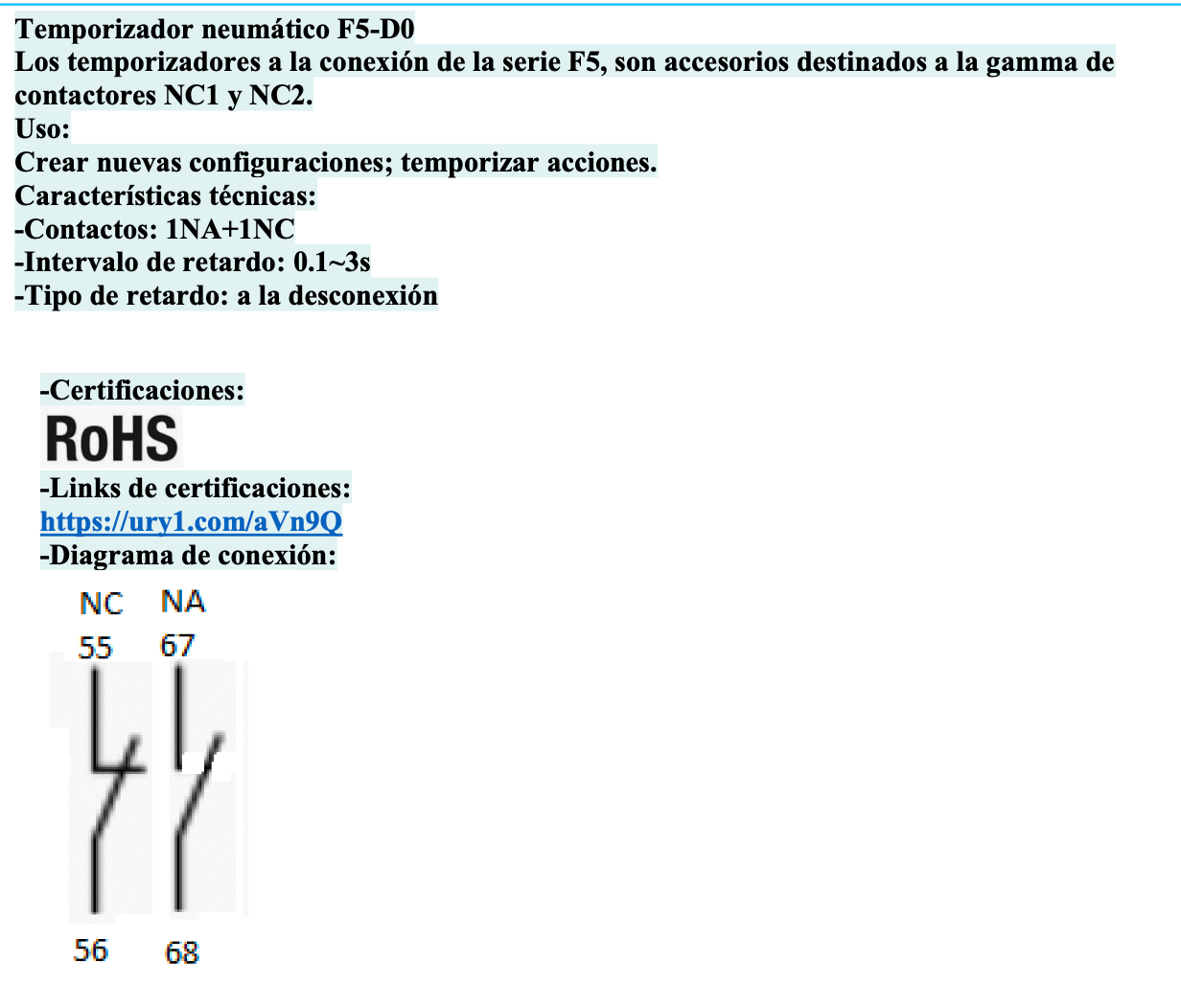 Temporizador Neumático CHINT F5-D0 Off-Delay 0,1–3 s 1NA+1NC – Código 05031003CH