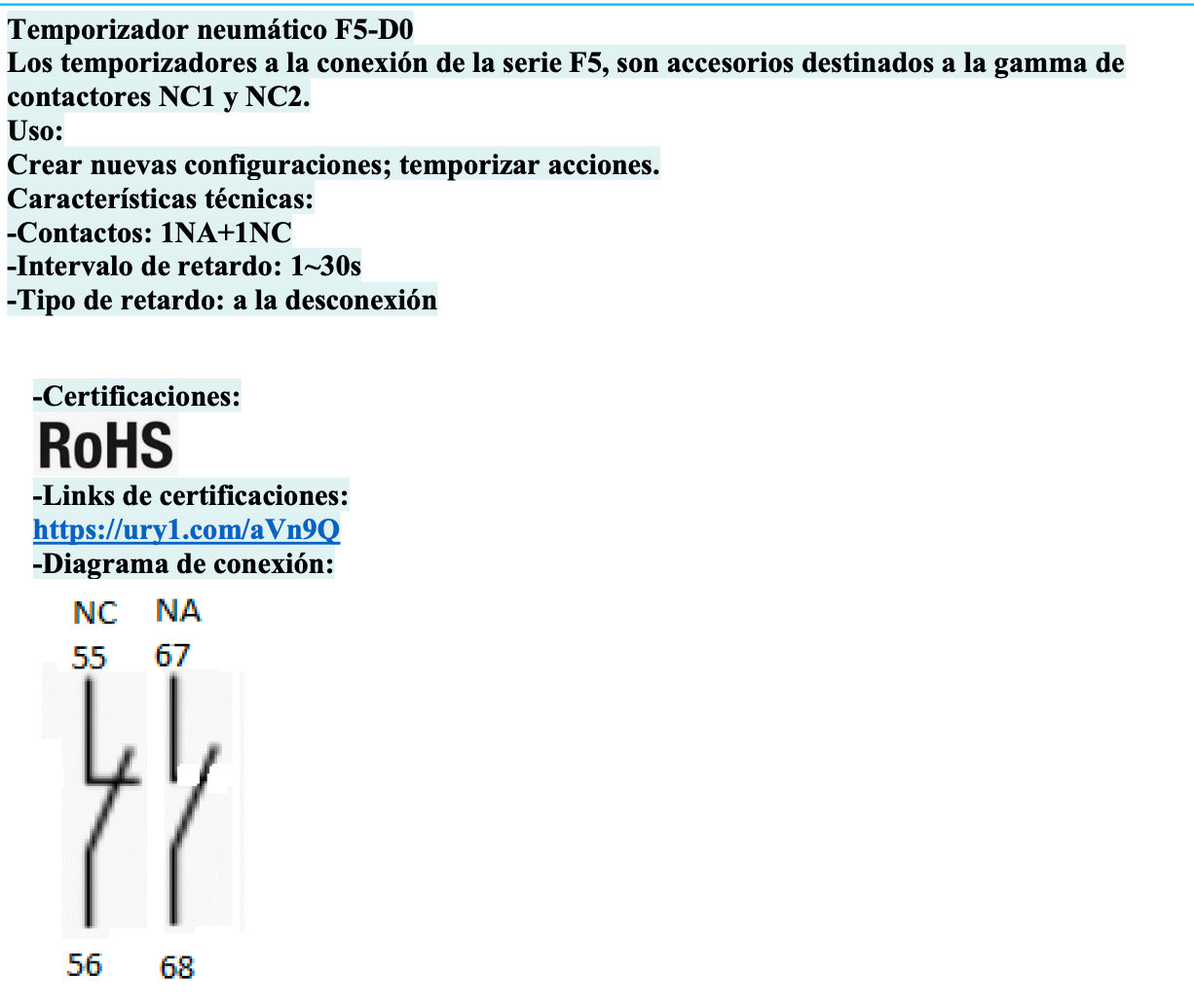 Temporizador Neumático CHINT F5-D2 Off-Delay 0,1–30 s 1NA+1NC – Código 05031030CH